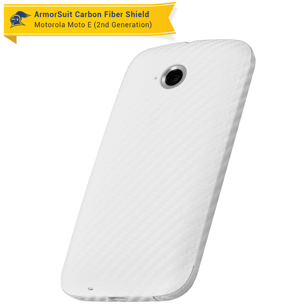 Motorola Moto E (2nd Gen, 2015) Screen Protector + White Carbon Fiber Skin