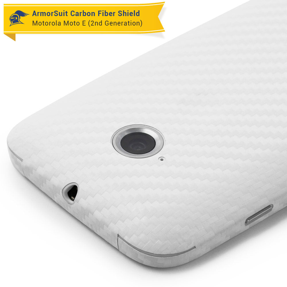 Motorola Moto E (2nd Gen, 2015) Screen Protector + White Carbon Fiber Skin
