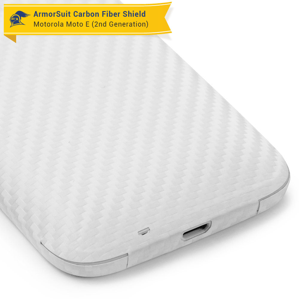 Motorola Moto E (2nd Gen, 2015) Screen Protector + White Carbon Fiber Skin