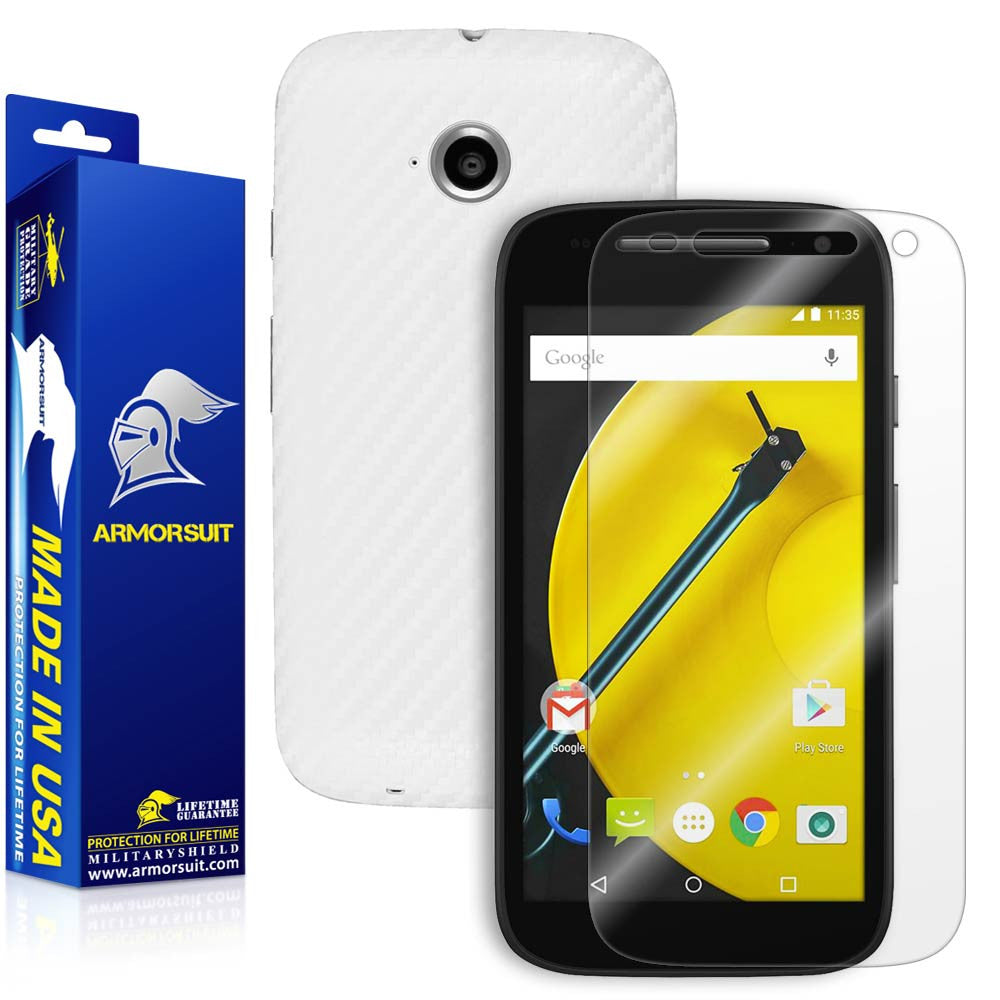 Motorola Moto E (2nd Gen, 2015) Screen Protector + White Carbon Fiber Skin