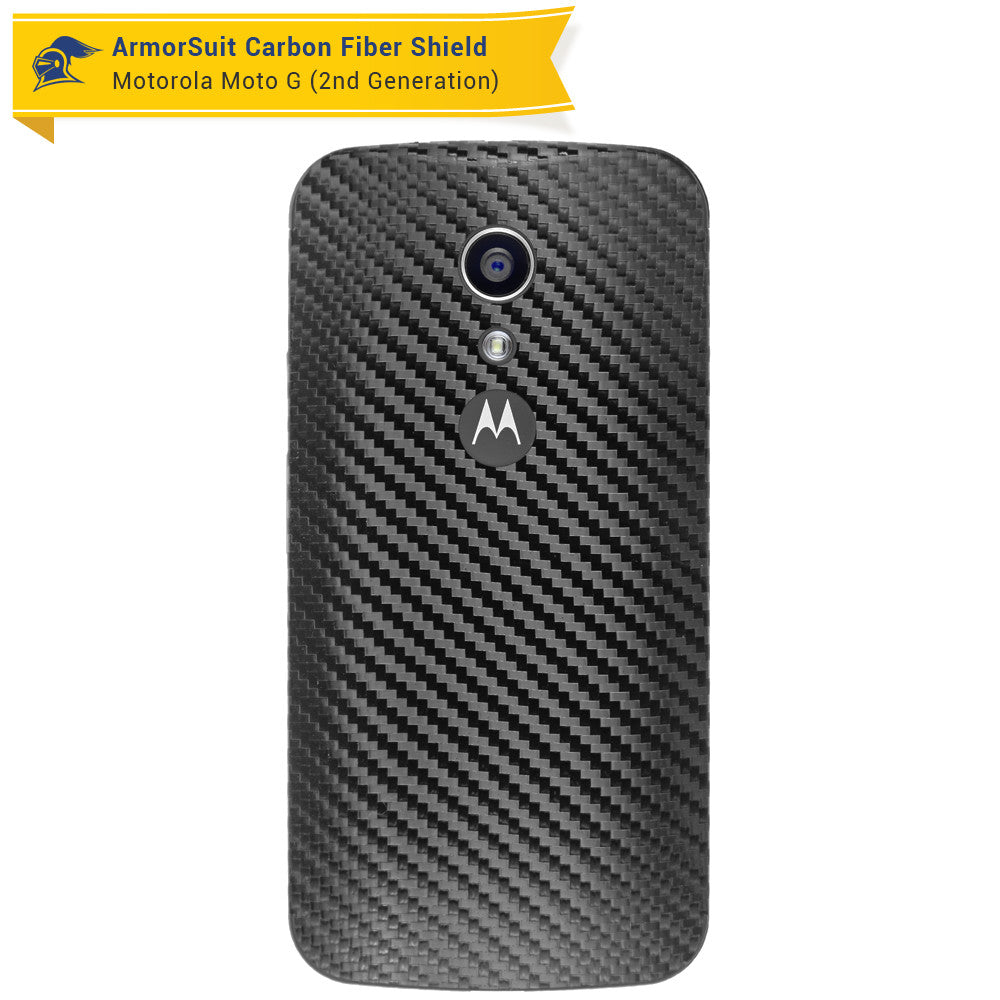 Motorola Moto G (2nd Generation 2014) Screen Protector + Black Carbon Fiber Skin