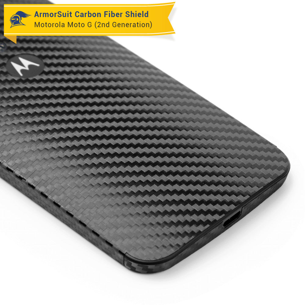 Motorola Moto G (2nd Generation 2014) Screen Protector + Black Carbon Fiber Skin