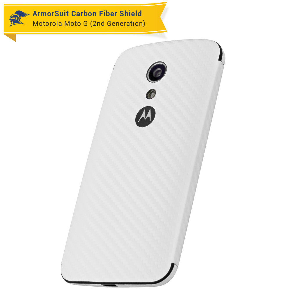 Motorola Moto G (2nd Generation 2014) Screen Protector + White Carbon Fiber Skin