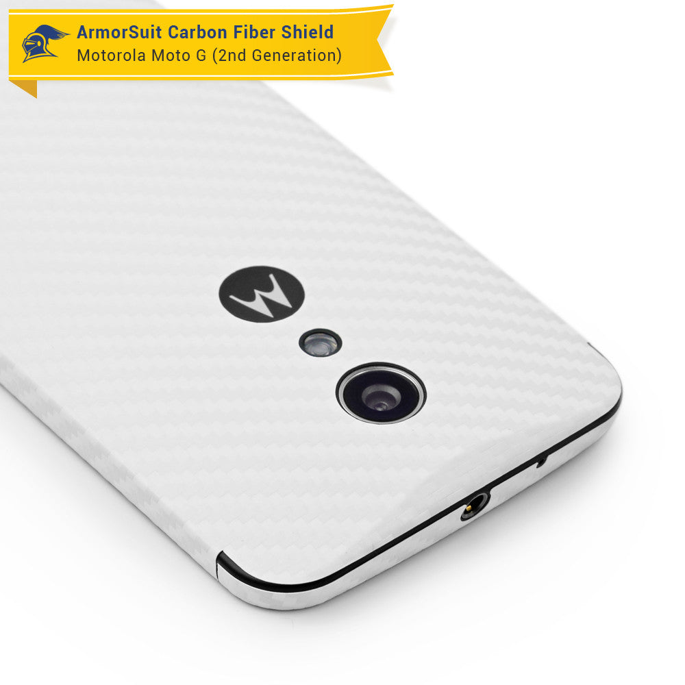 Motorola Moto G (2nd Generation 2014) Screen Protector + White Carbon Fiber Skin