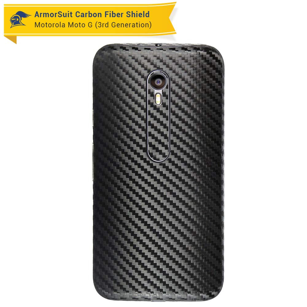 Motorola Moto G (3rd Generation 2015) Screen Protector + Black Carbon Fiber Full Body Skin Protector