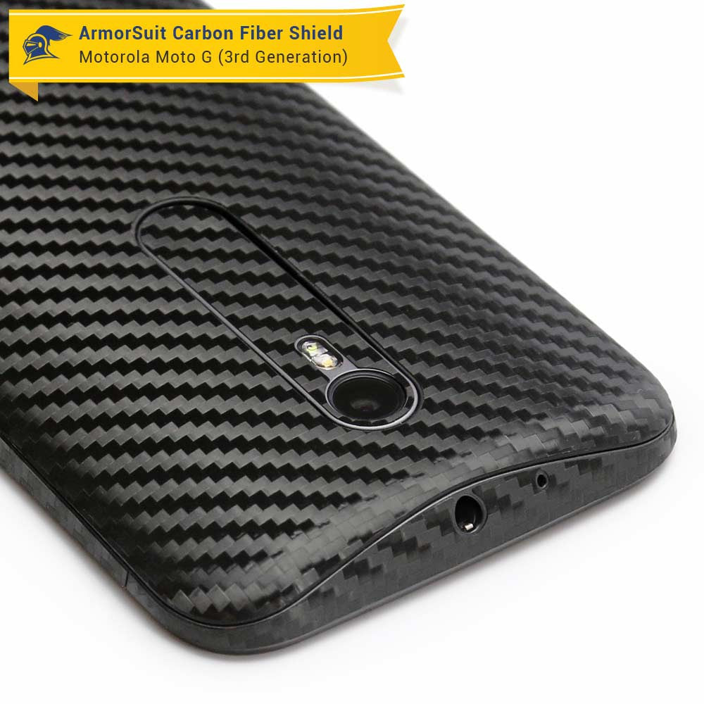 Motorola Moto G (3rd Generation 2015) Screen Protector + Black Carbon Fiber Full Body Skin Protector