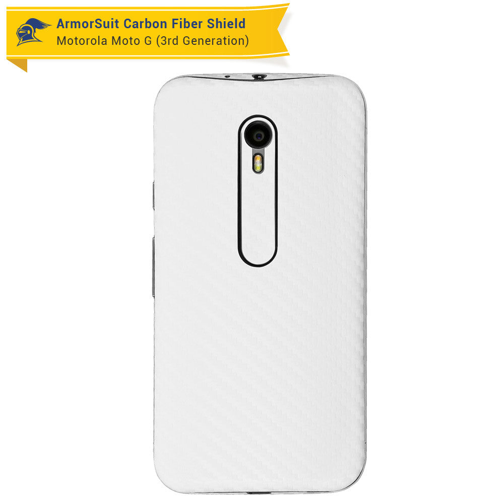 Motorola Moto G (3rd Generation 2015) Screen Protector + White Carbon Fiber Full Body Skin Protector