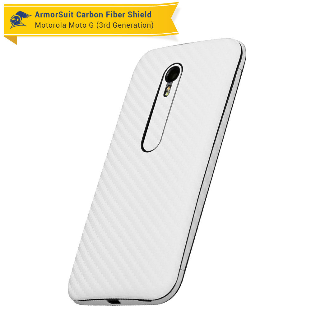 Motorola Moto G (3rd Generation 2015) Screen Protector + White Carbon Fiber Full Body Skin Protector