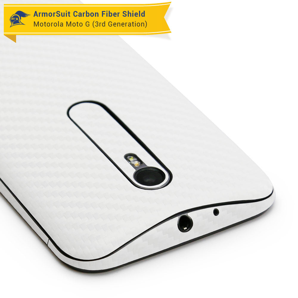 Motorola Moto G (3rd Generation 2015) Screen Protector + White Carbon Fiber Full Body Skin Protector