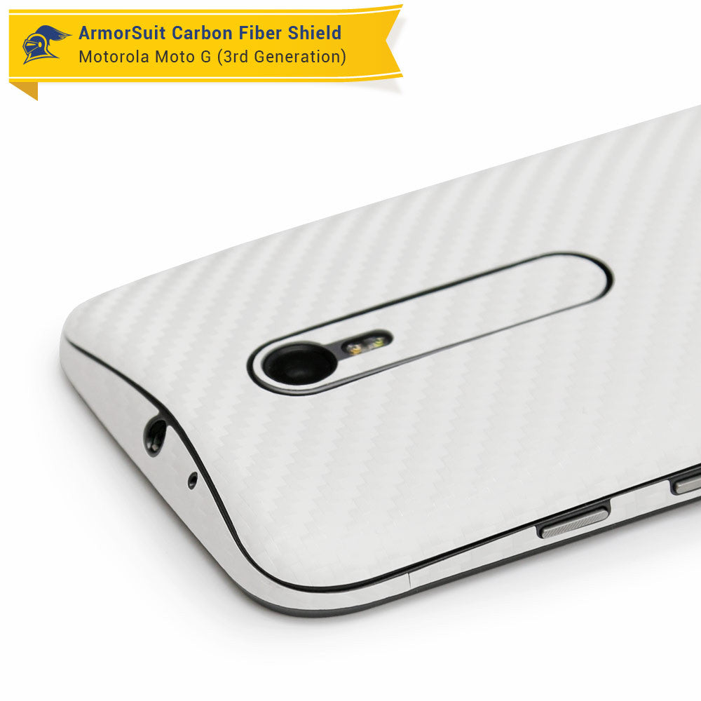 Motorola Moto G (3rd Generation 2015) Screen Protector + White Carbon Fiber Full Body Skin Protector