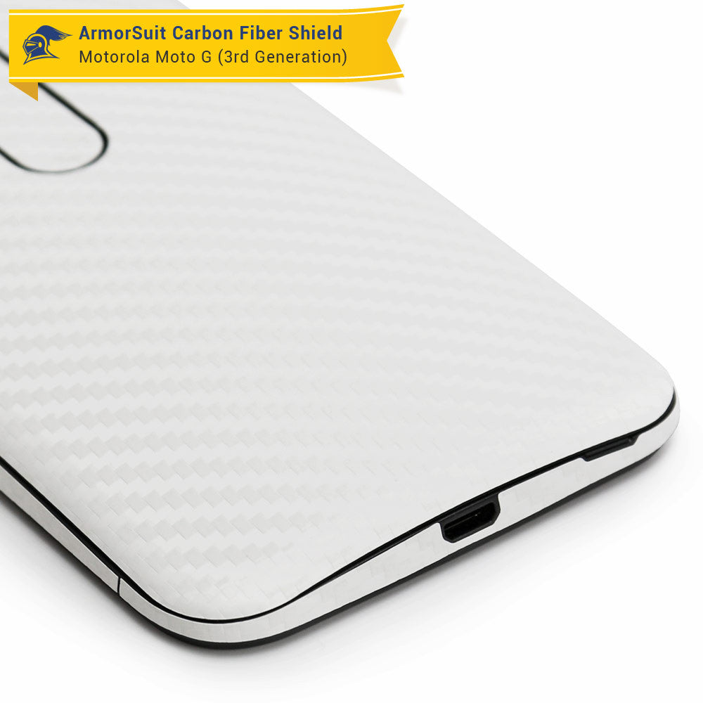 Motorola Moto G (3rd Generation 2015) Screen Protector + White Carbon Fiber Full Body Skin Protector