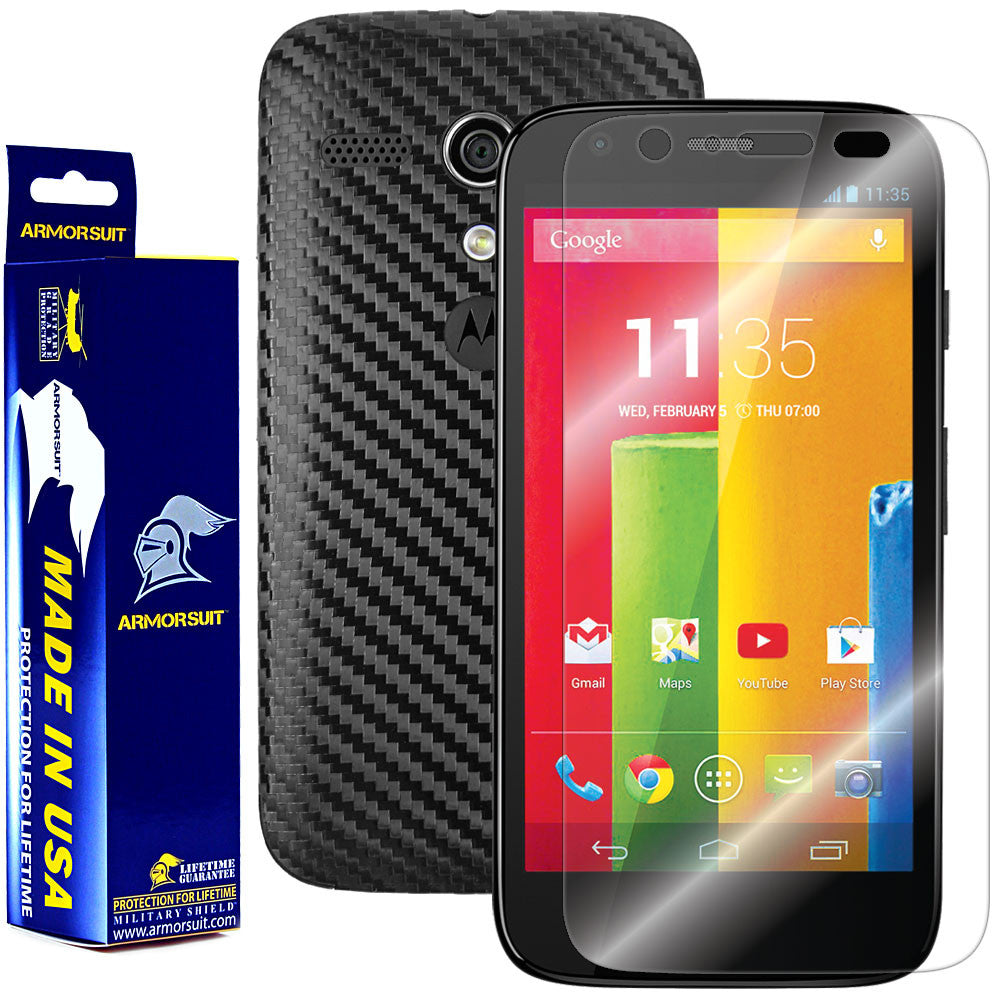 Motorola Moto G (1st Generation) Screen Protector + Black Carbon Fiber Film Protector