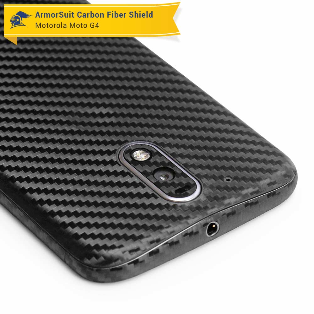 Motorola Moto G4 (4th Gen) Screen Protector + Black Carbon Fiber Skin