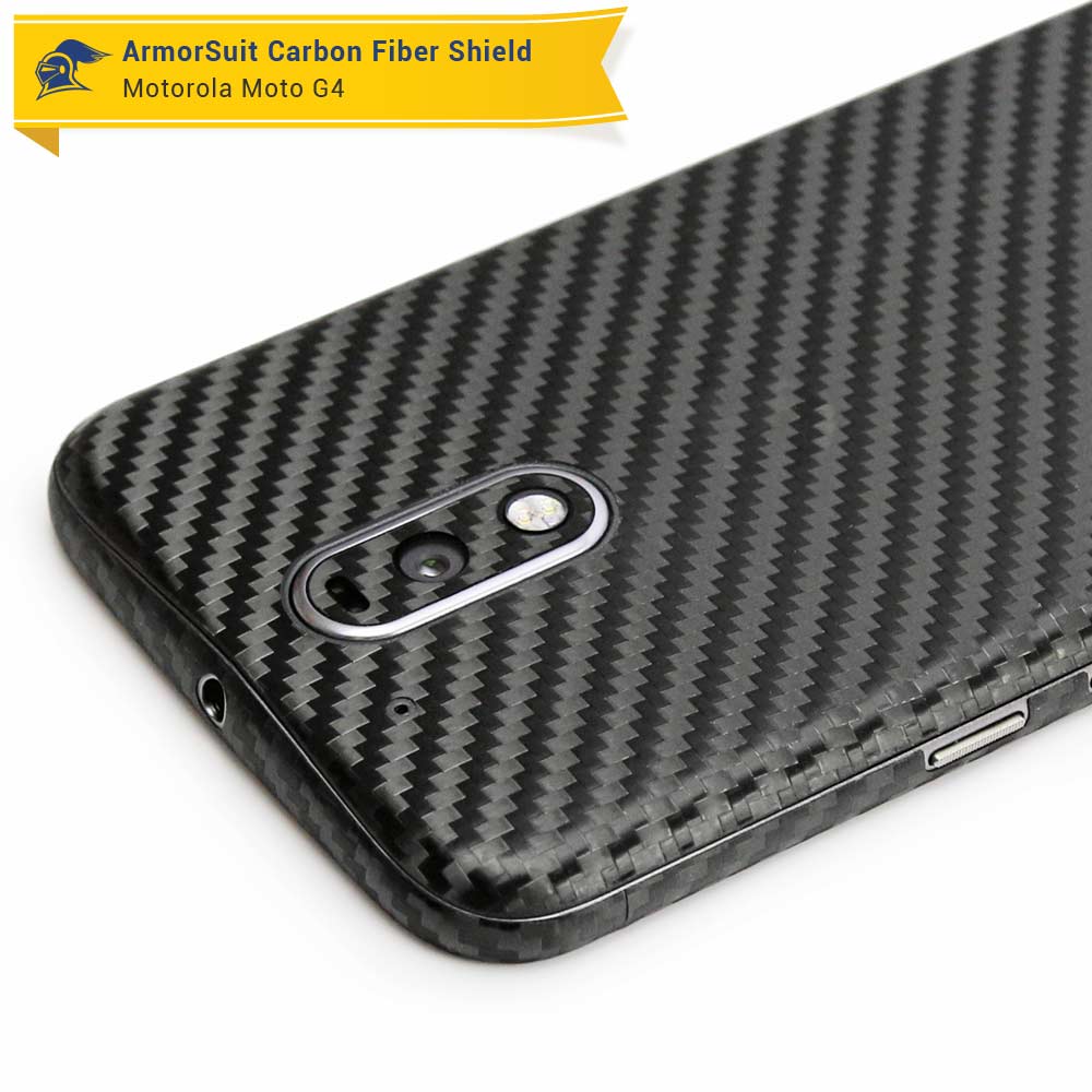 Motorola Moto G4 (4th Gen) Screen Protector + Black Carbon Fiber Skin