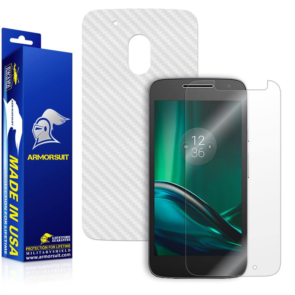 Motorola Moto G4 Play Screen Protector + White Carbon Fiber Skin