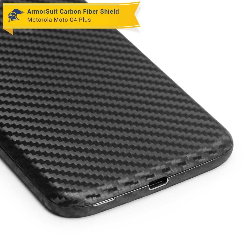 Motorola Moto G4 Plus Screen Protector + Black Carbon Fiber Skin