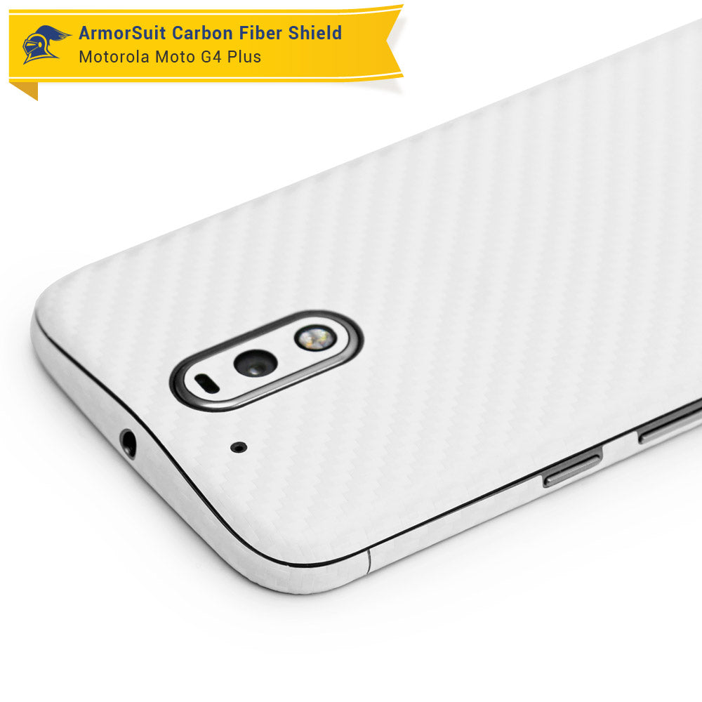 Motorola Moto G4 Plus Screen Protector + White Carbon Fiber Skin