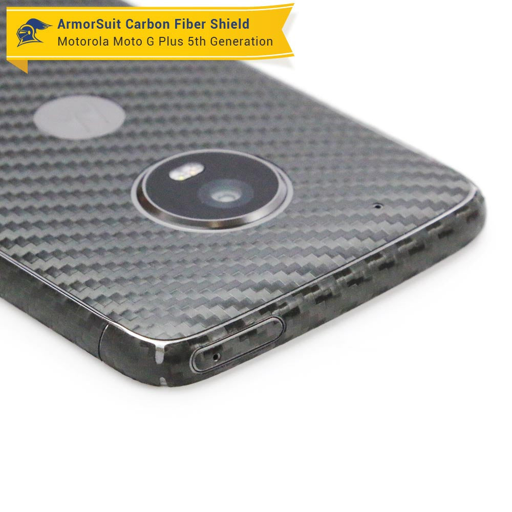 Motorola Moto G Plus 5th Generation Screen Protector + Black Carbon Fiber Skin
