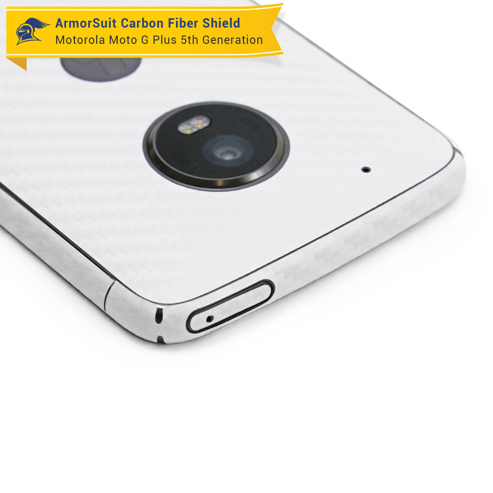 Motorola Moto G Plus 5th Generation Screen Protector + White Carbon Fiber Skin