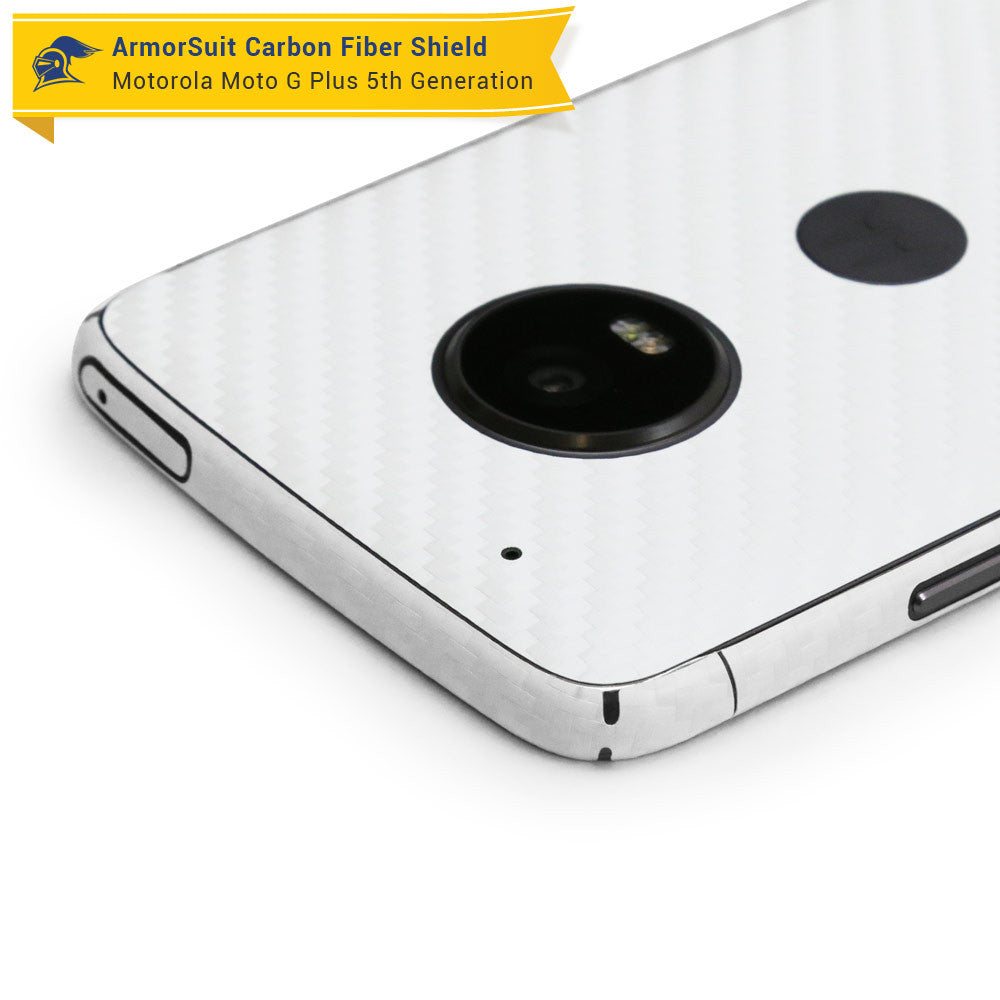 Motorola Moto G Plus 5th Generation Screen Protector + White Carbon Fiber Skin