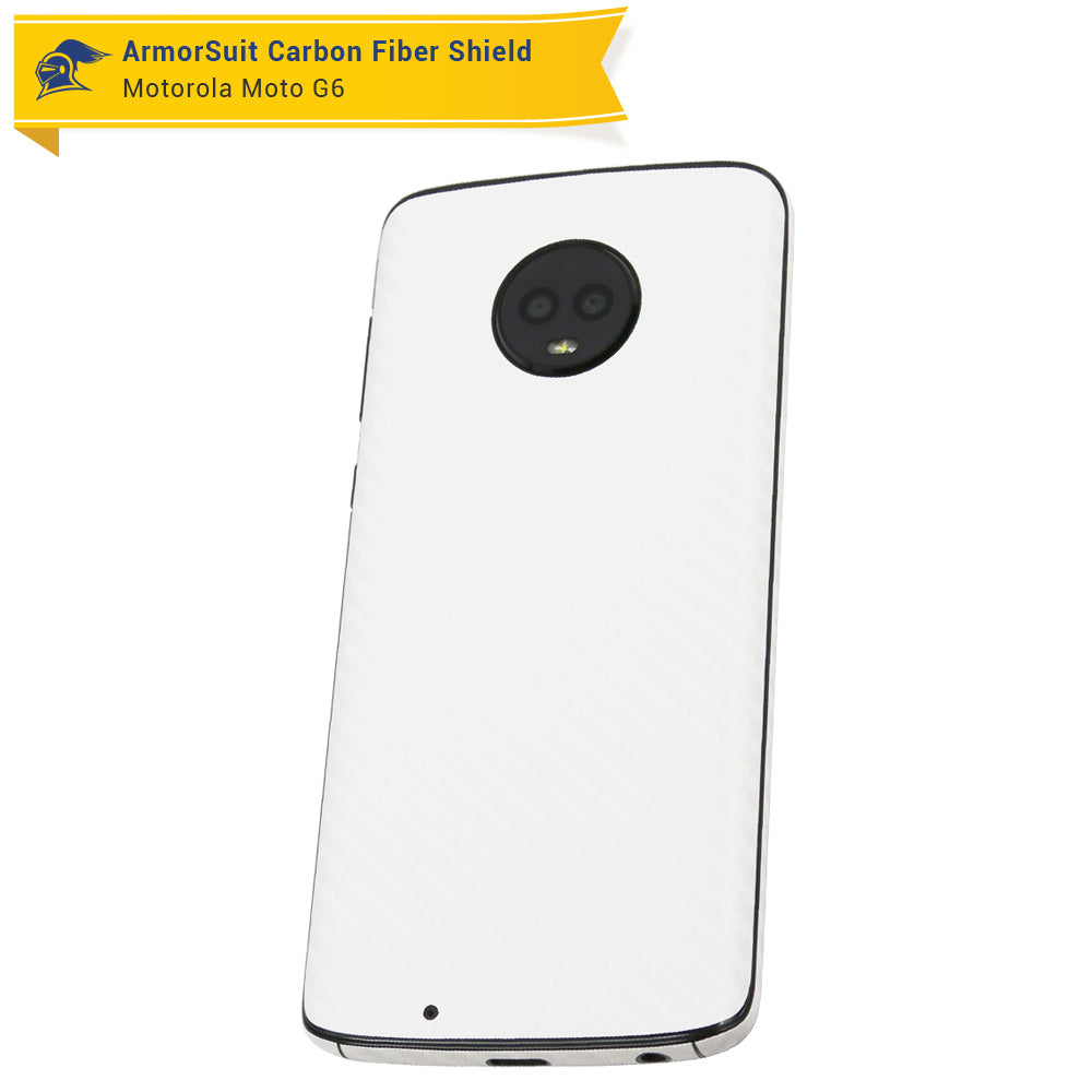 Motorola Moto G6 Screen Protector + White Carbon Fiber Skin Protector