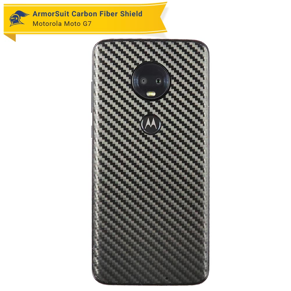 Motorola Moto G7 Screen Protector + Black Carbon Fiber Skin Protector