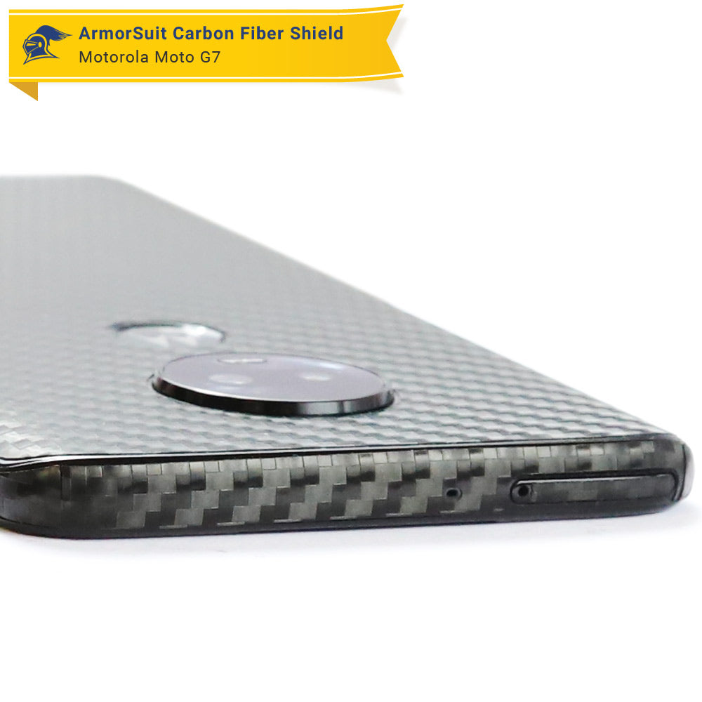 Motorola Moto G7 Screen Protector + Black Carbon Fiber Skin Protector