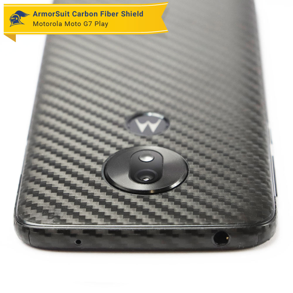 Motorola Moto G7 Play Screen Protector + Black Carbon Fiber Skin Protector
