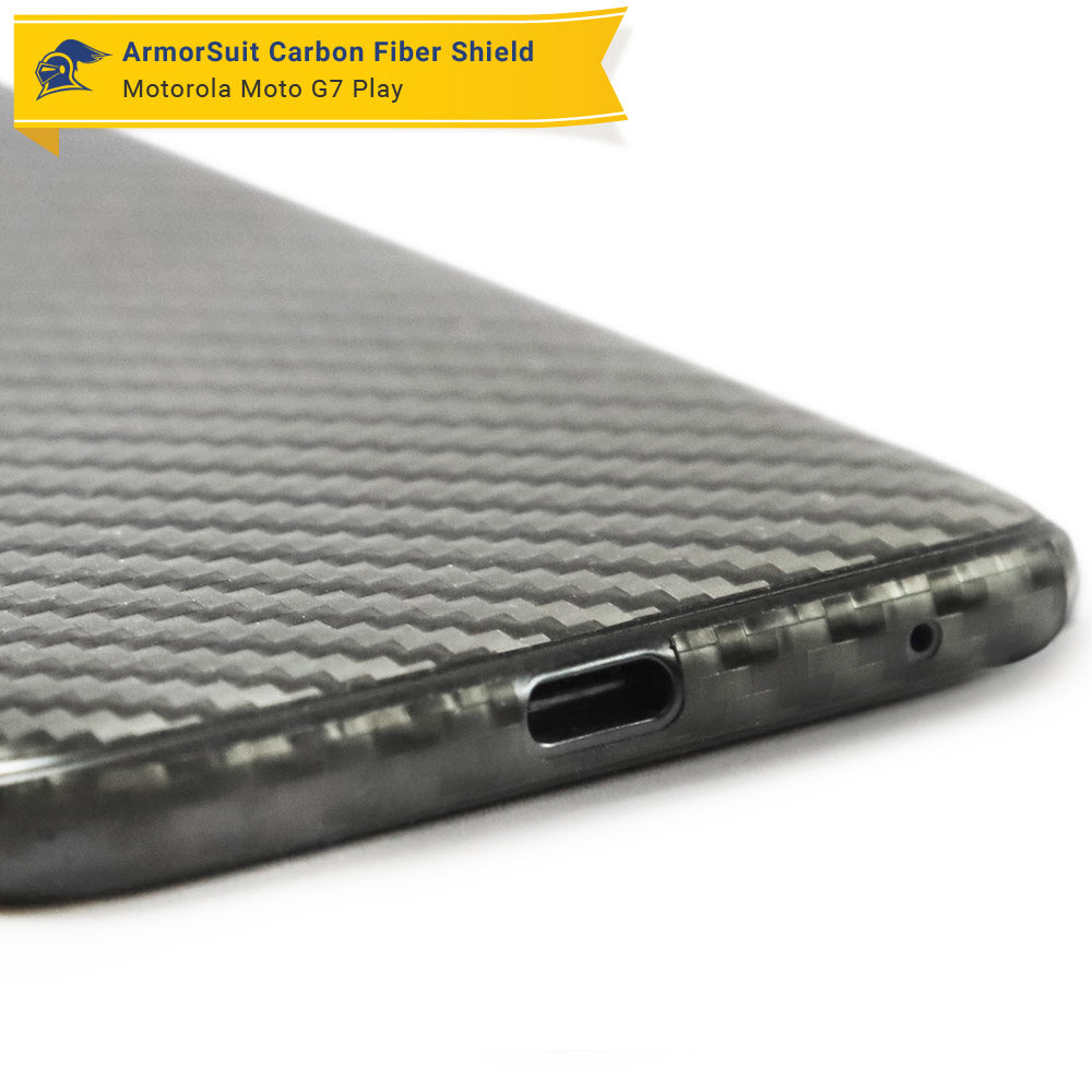 Motorola Moto G7 Play Screen Protector + Black Carbon Fiber Skin Protector