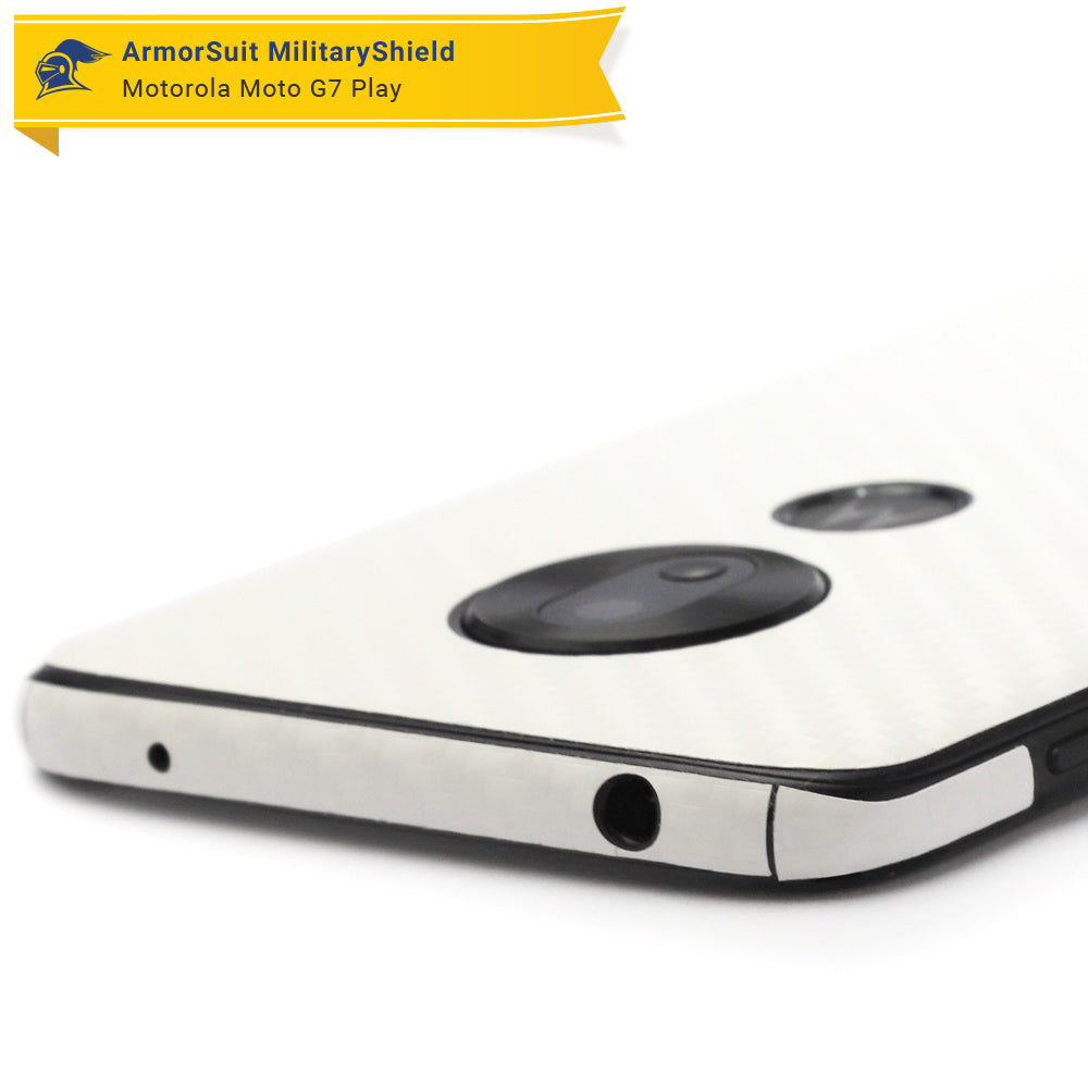 Motorola Moto G7 Play Screen Protector + White Carbon Fiber Skin Protector