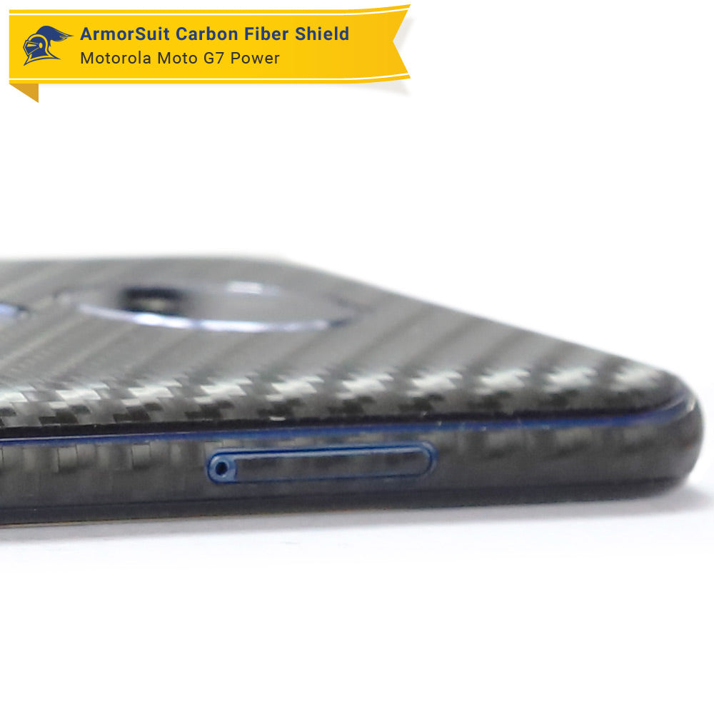 Motorola Moto G7 Power Screen Protector + Black Carbon Fiber Skin Protector