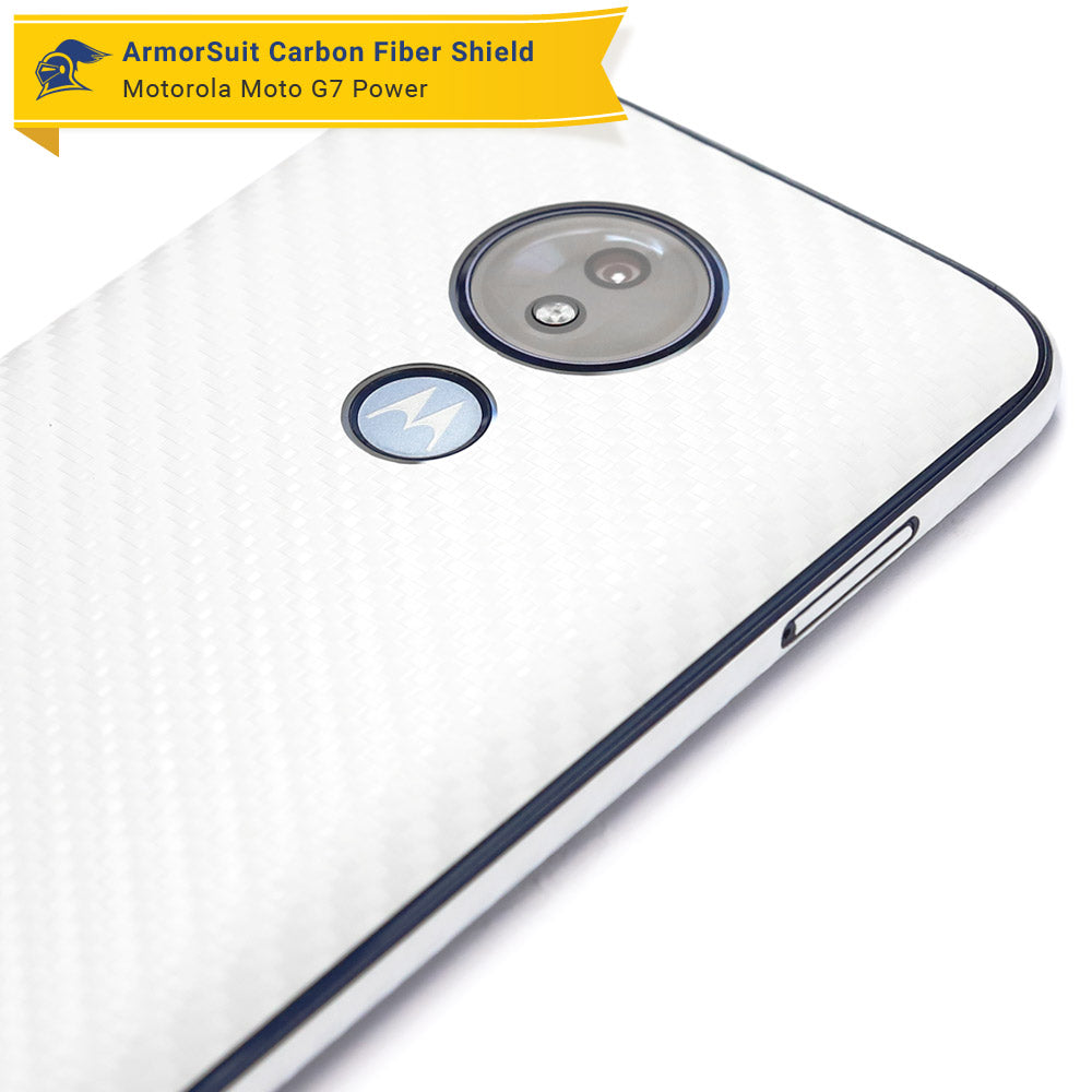 Motorola Moto G7 Power Screen Protector + White Carbon Fiber Skin Protector