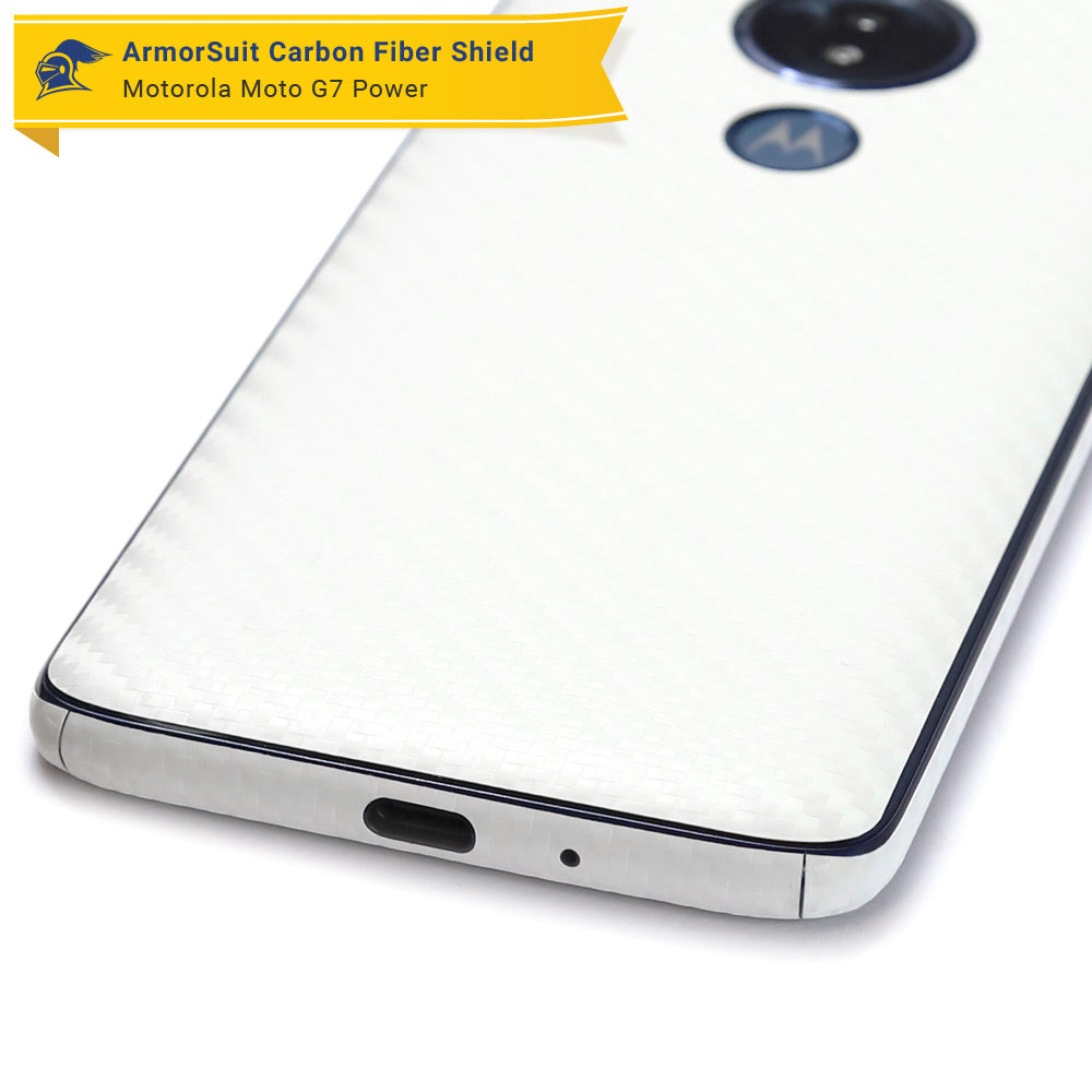 Motorola Moto G7 Power Screen Protector + White Carbon Fiber Skin Protector