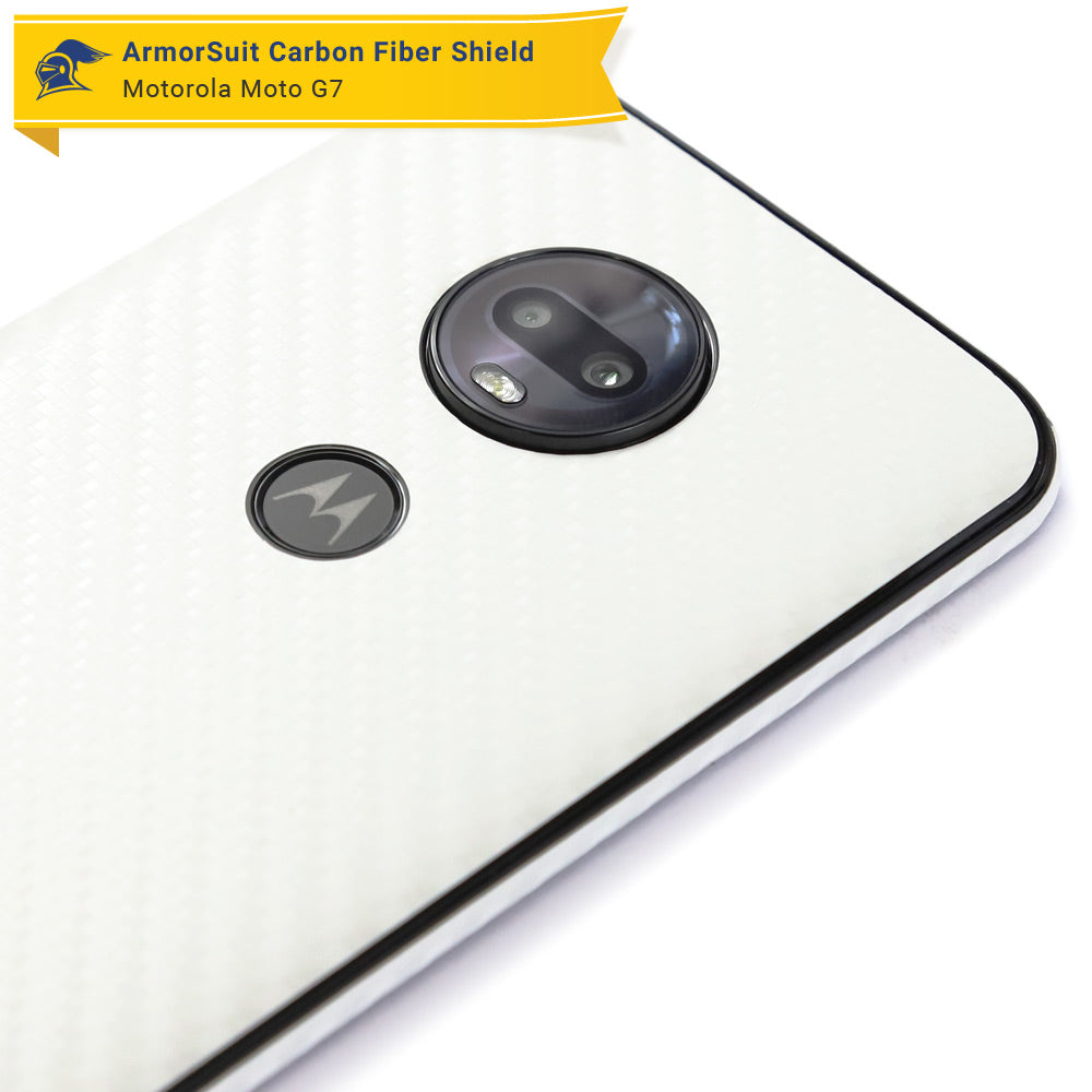 Motorola Moto G7 Screen Protector + White Carbon Fiber Skin Protector