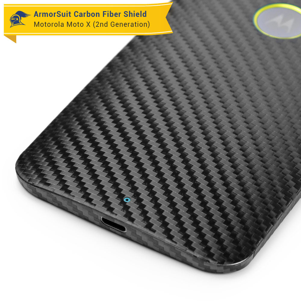 Motorola Moto X (2nd Generation 2014) Screen Protector + Black Carbon Fiber Skin