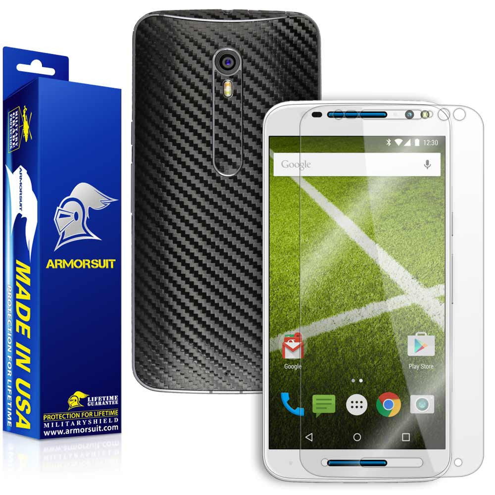 Motorola Moto X Pure Edition Screen Protector + Black Carbon Fiber Skin