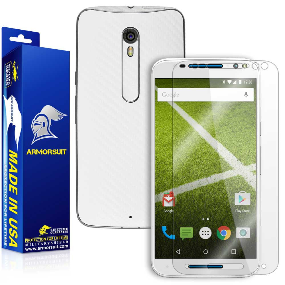 Motorola Moto X Pure Edition Screen Protector + White Carbon Fiber Skin