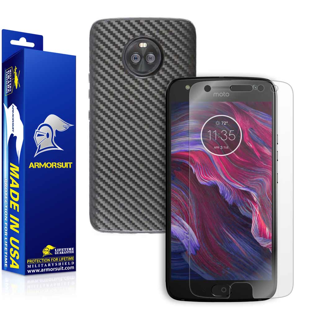 Motorola Moto X4 Screen Protector + Black Carbon Fiber Skin