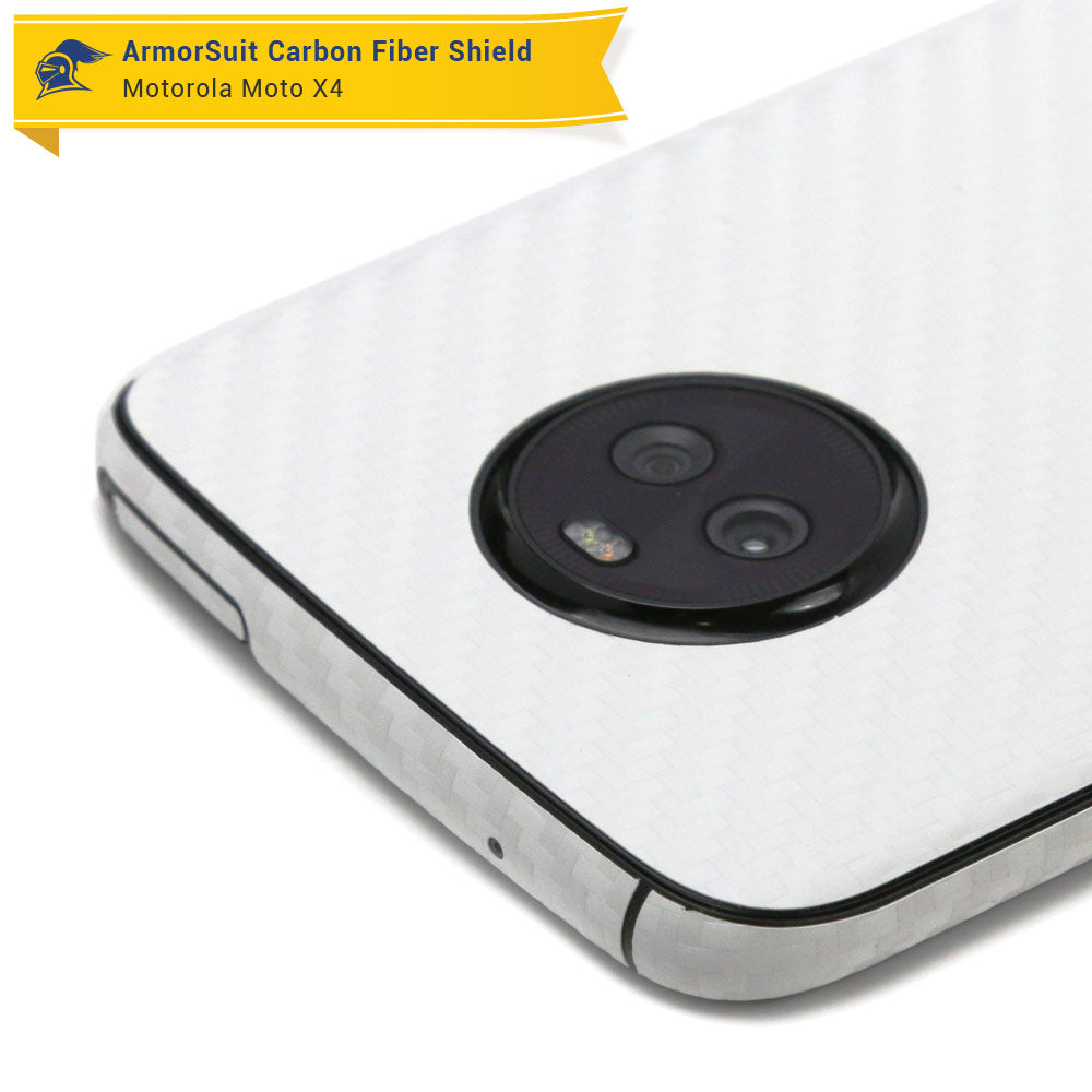 Motorola Moto X4 Screen Protector + White Carbon Fiber Skin