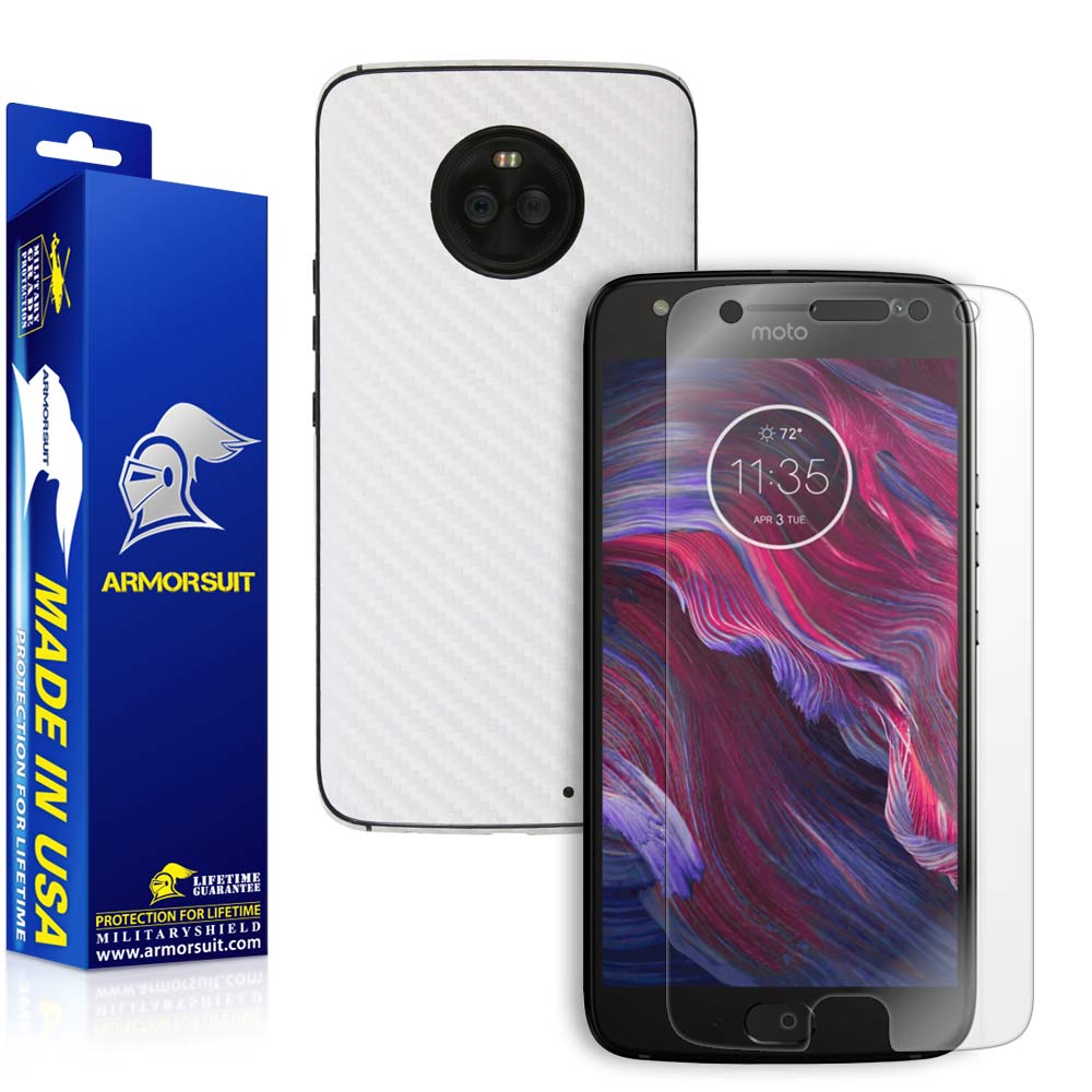 Motorola Moto X4 Screen Protector + White Carbon Fiber Skin