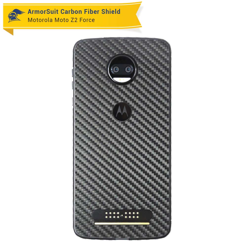 Motorola Moto Z2 Force Screen Protector + Black Carbon Fiber Full Body Skin Protector