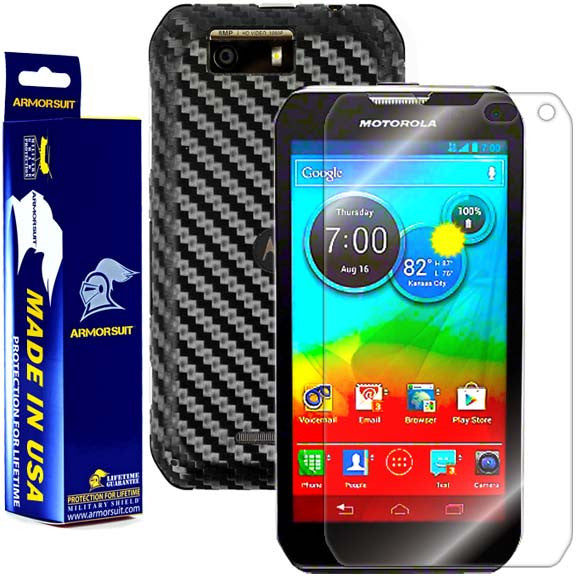 Motorola Photon Q 4G LTE Screen Protector + Black Carbon Fiber Skin Protector