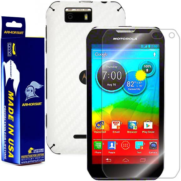 Motorola Photon Q 4G LTE Screen Protector + White Carbon Fiber Skin Protector