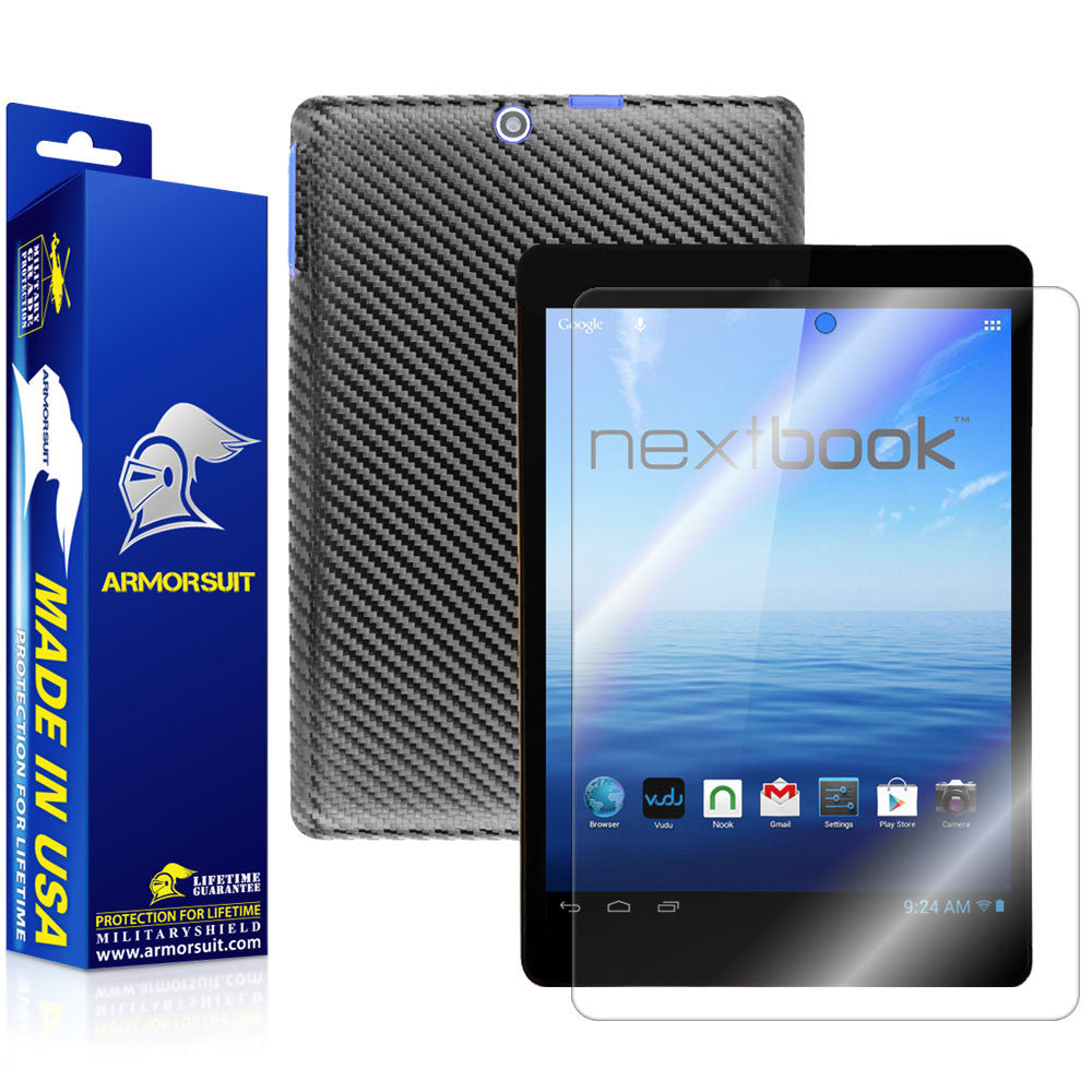 Nextbook 8 7.85'' Tablet NX785QC8G Quad Core Screen Protector + Black Carbon Fiber