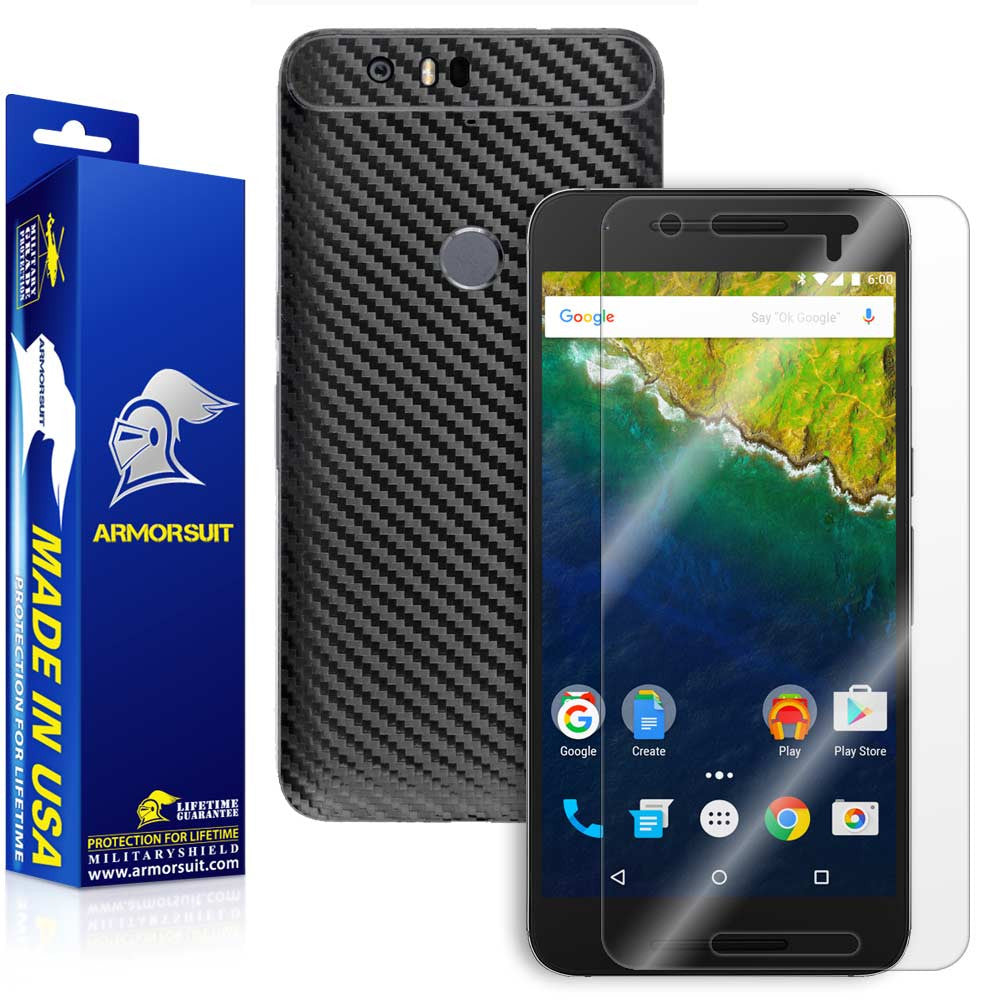 Huawei Nexus 6P Screen Protector + Black Carbon Fiber Full Body Skin Protector