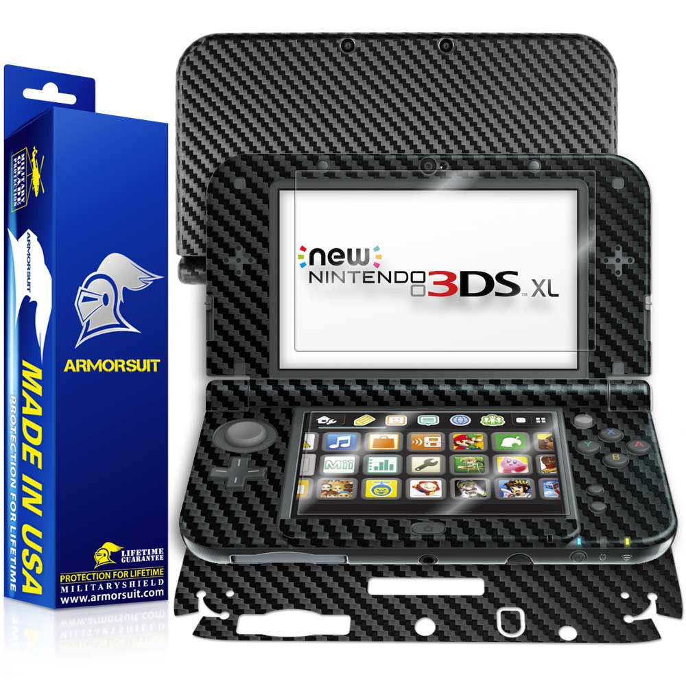 New Nintendo 3DS XL (2015) Screen Protector + Black Carbon Fiber Skin