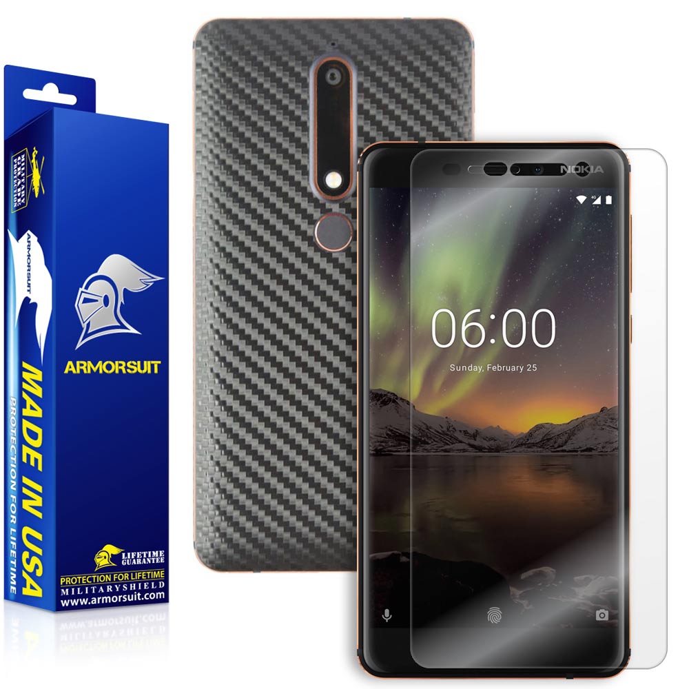 Nokia 6.1 Screen Protector + Black Carbon Fiber