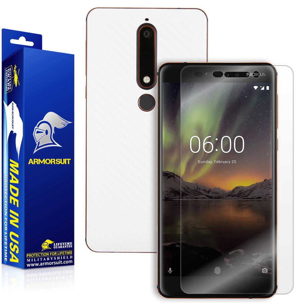 Nokia 6.1 Screen Protector + White Carbon Fiber