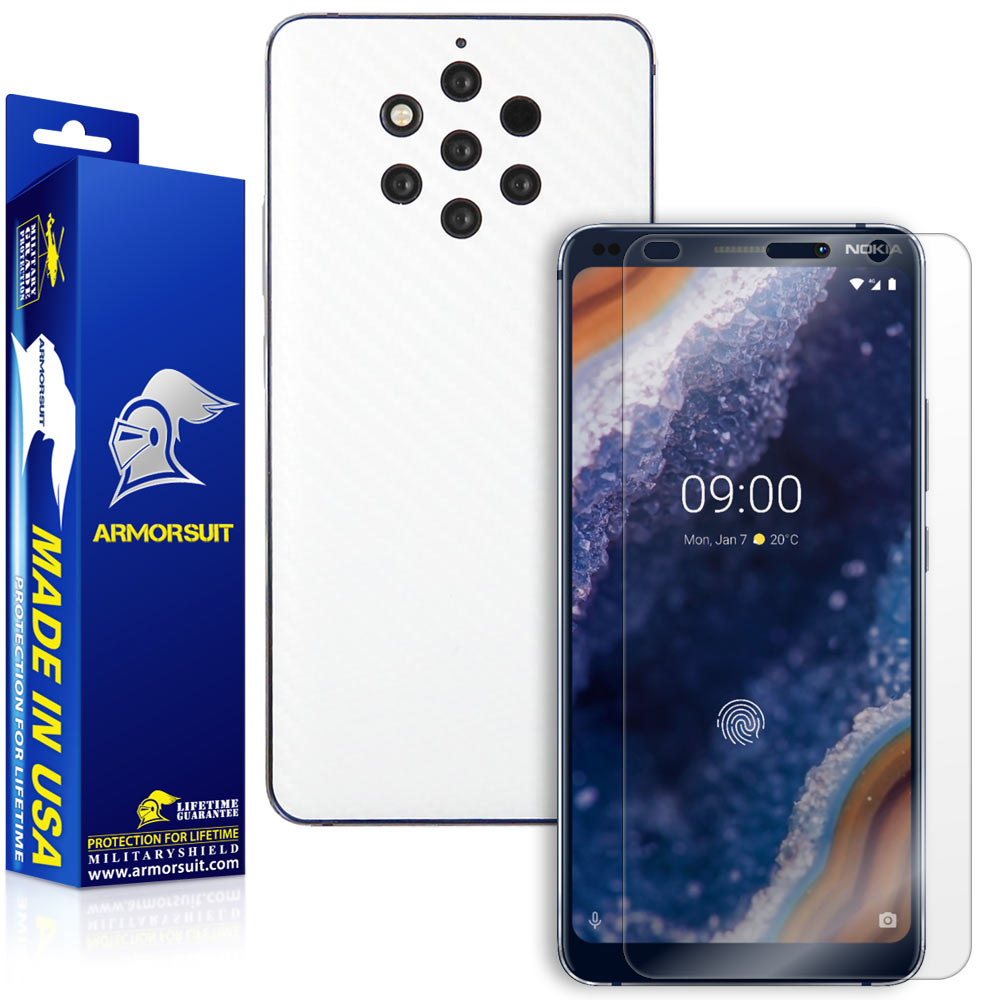 Nokia 9 Pureview Screen Protector + White Carbon Fiber