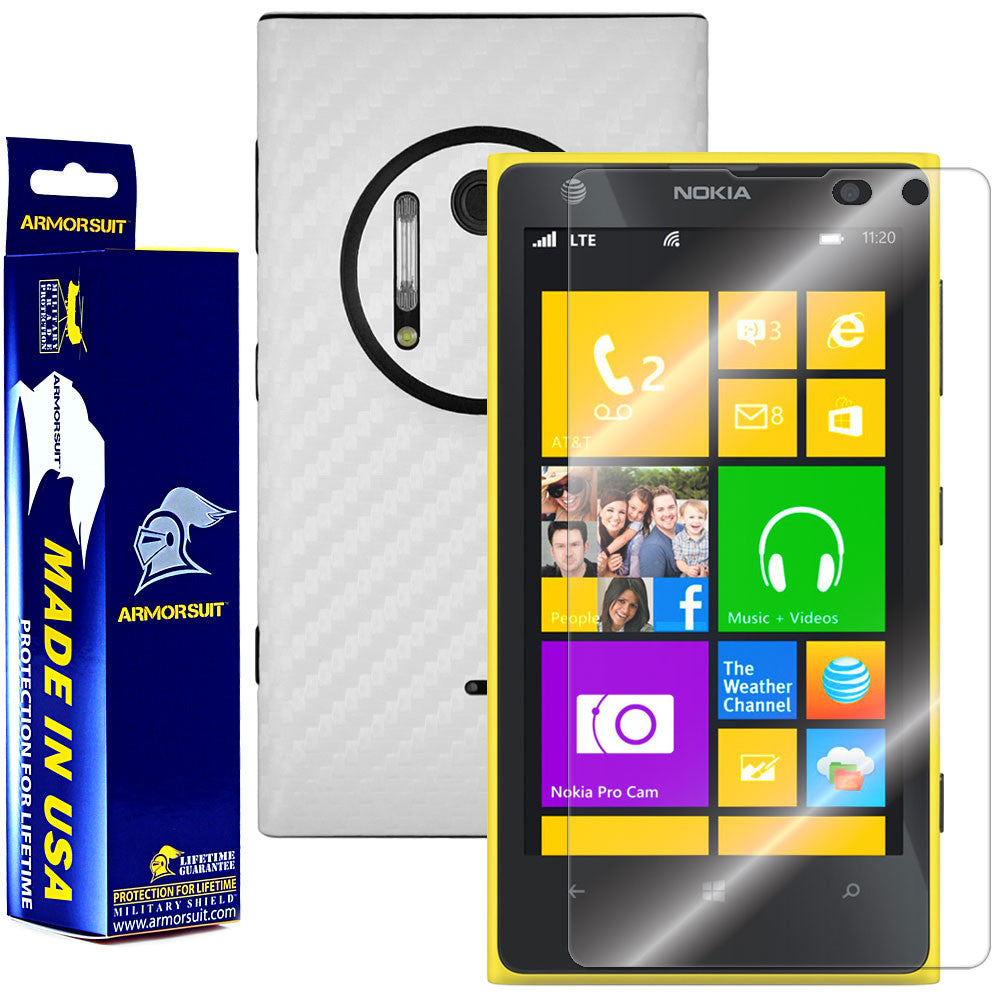 Nokia Lumia 1020 Screen Protector + White Carbon Fiber Film Protector
